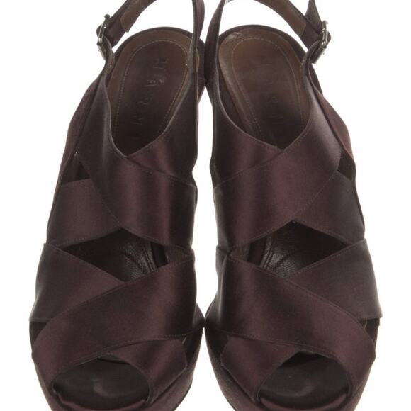 Marni Purple-Brown Satin Strappy Peep Toe Slingback Platform Sandals EU 38.5 - Picture 2 of 9